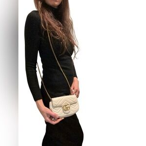 Gucci Cream Leather Double G Marmont Mini